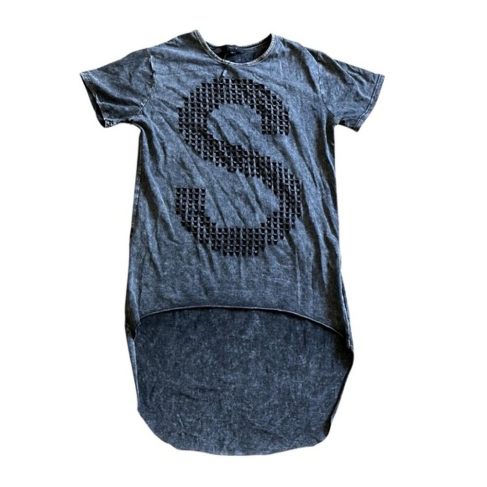 JULIE M Faded grey Short Sleeve Tee with Geometric S Cutout Design mediumlarge